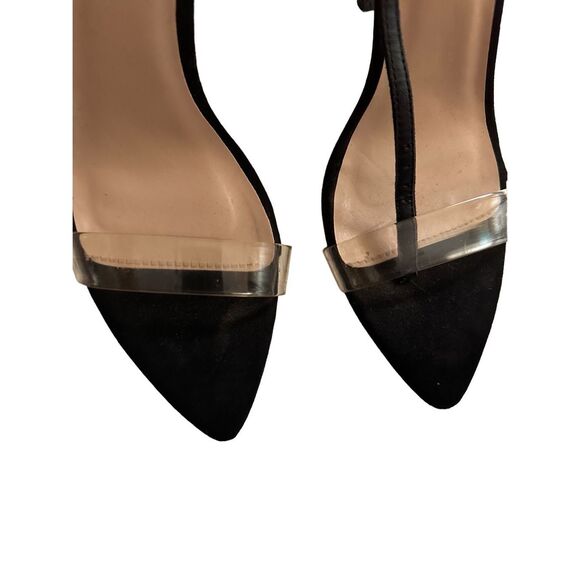 Wild Diva Black Strappy Stiletto Pump With Clear Pointed Toe Strap Size 7.5 - Picture 3 of 5